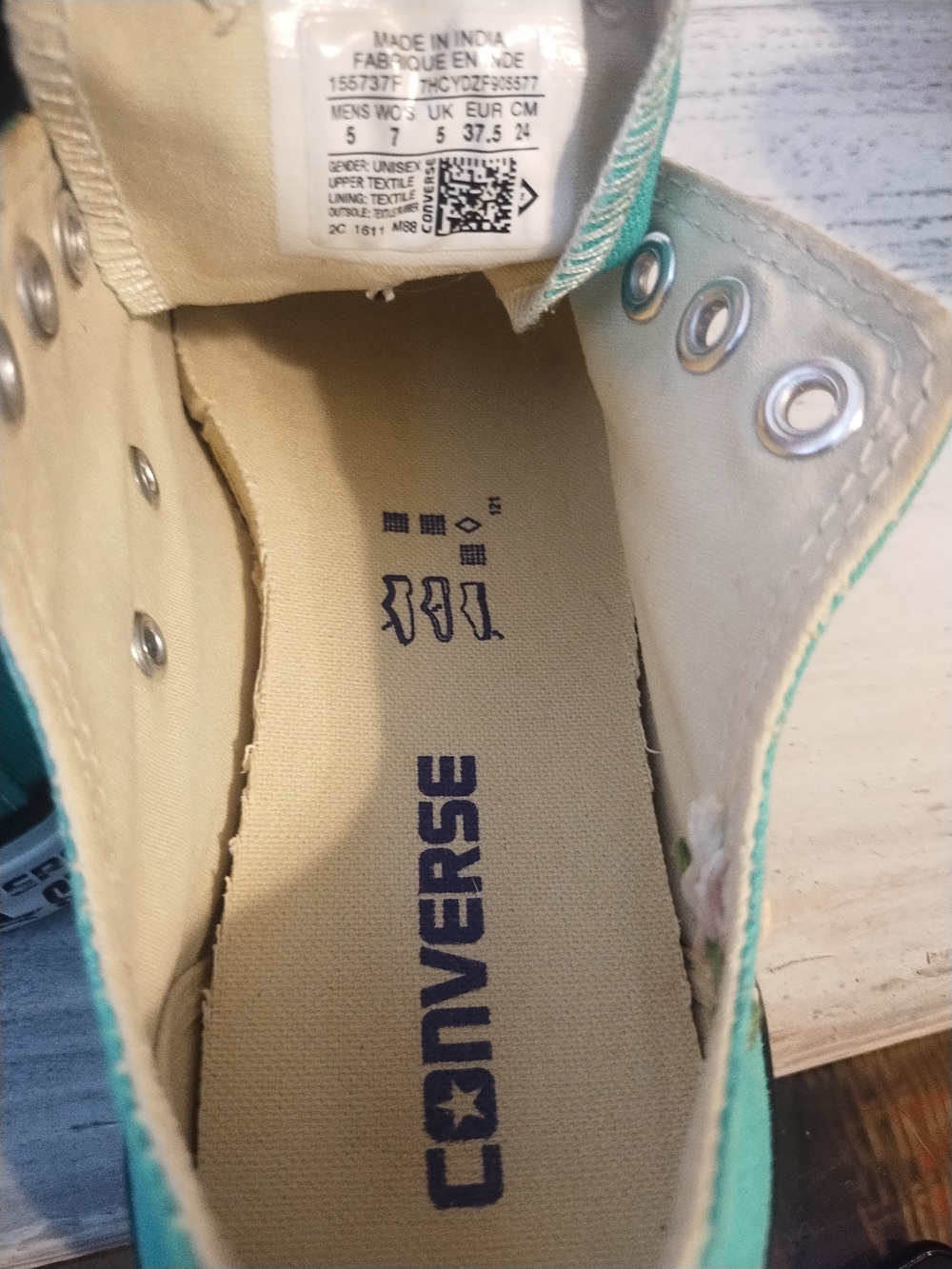 Vintage Converse Unisex CT All Star 155737F Teal Green Sneakers w 7/ mens 5 - Picture 7 of 14